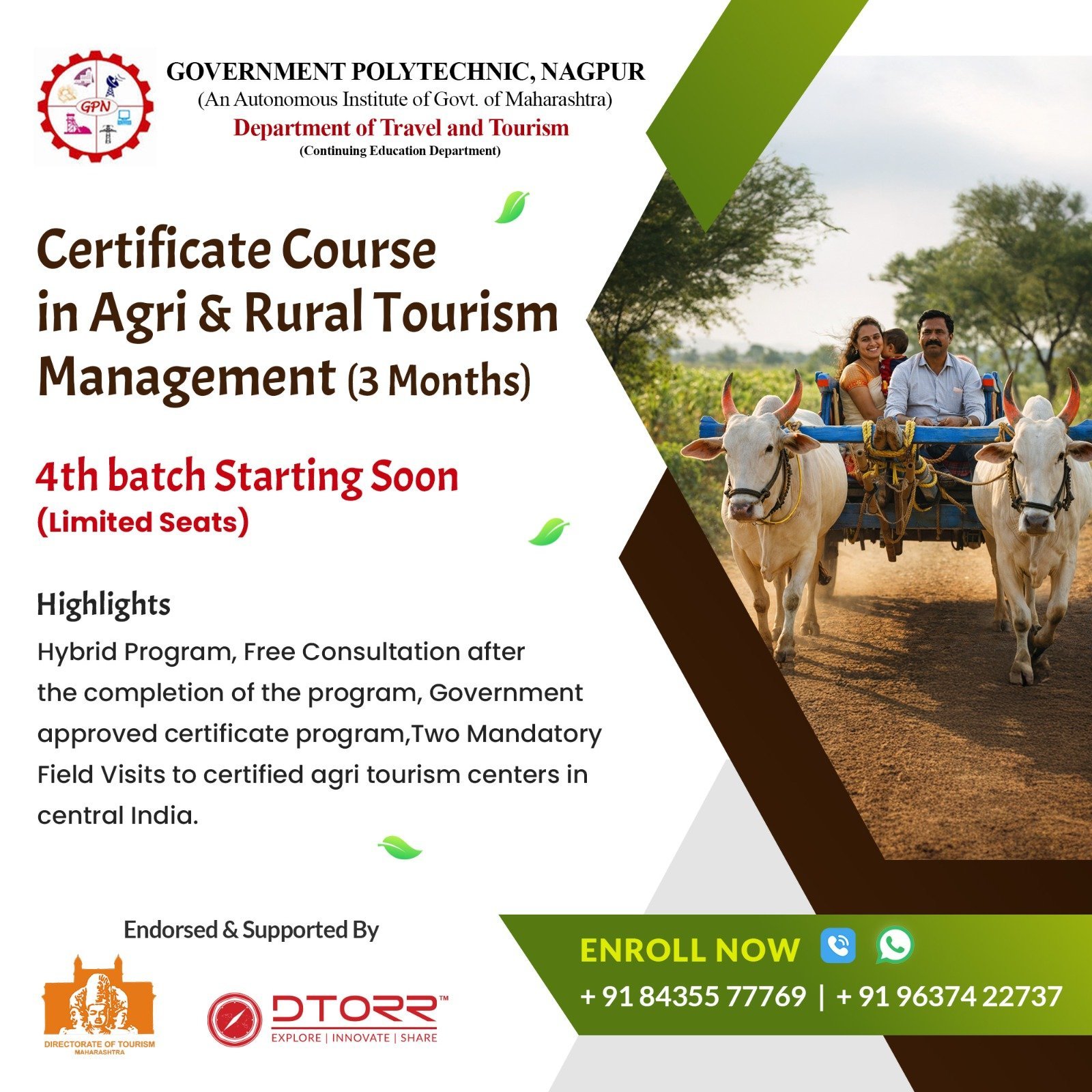 4th batch of Agri & Rural Tourism Certificate Program in Colloboration with Directorate of Tourism - Maharashtra & Govt. Polytechnic.